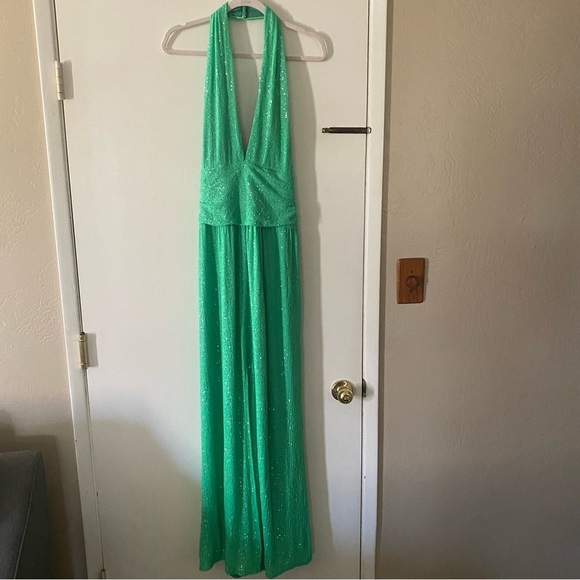 NWOT SHO by Tadashi Shoji Sasha Sequin Halter Maxi Gown - Picture 4 of 7